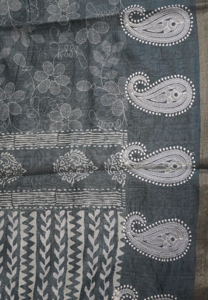 Semi Chanderi -Metallic Green with Manga Embroidery