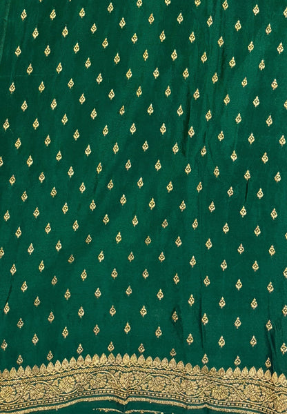 Pure Banarasi Kaddi Georgette Saree-Green In Paisley Floral Jaal Zari Border