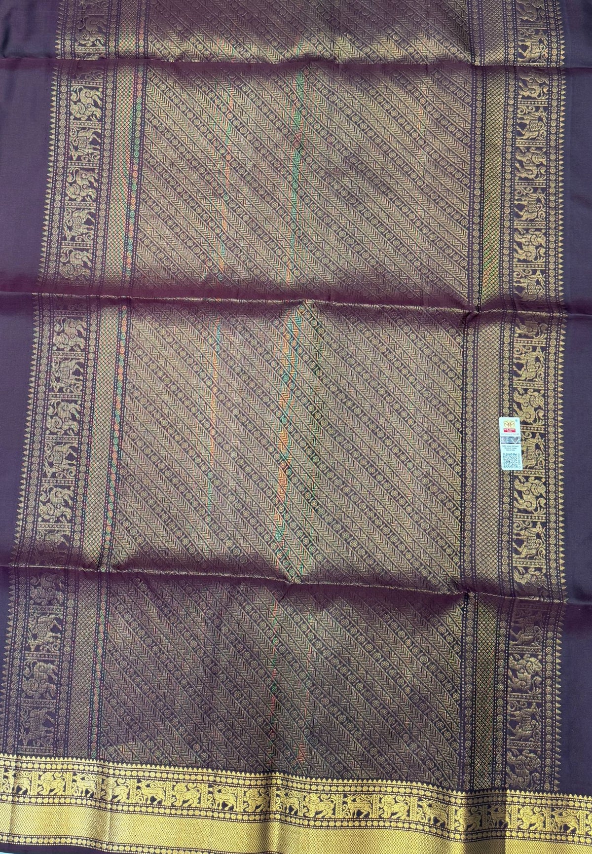 Pure Kanchipuram Silk Saree-Dark Maroon In Deer & Yali Zari Border