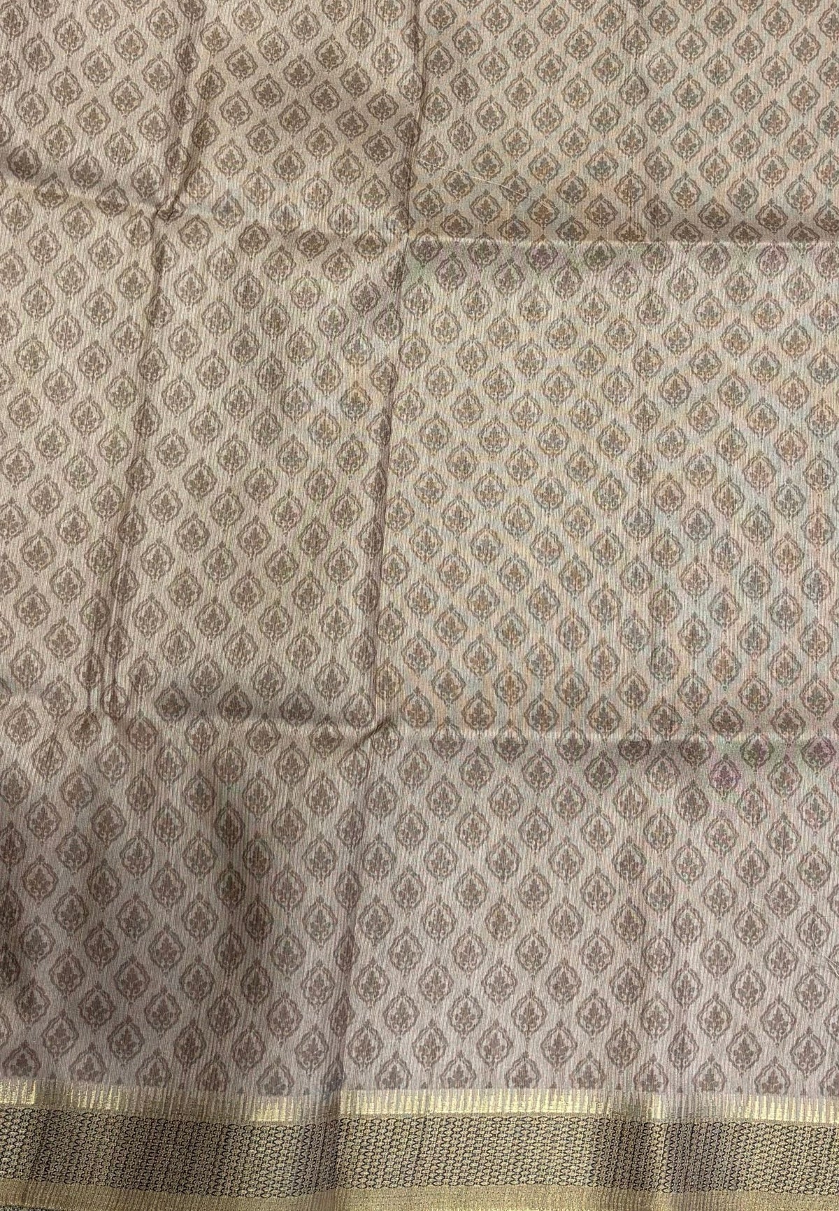Tussar Saree-Beige in Rose Floral Pattern Border