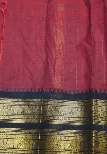 Chettinad Cotton Saree-Maroon with Contrast Border