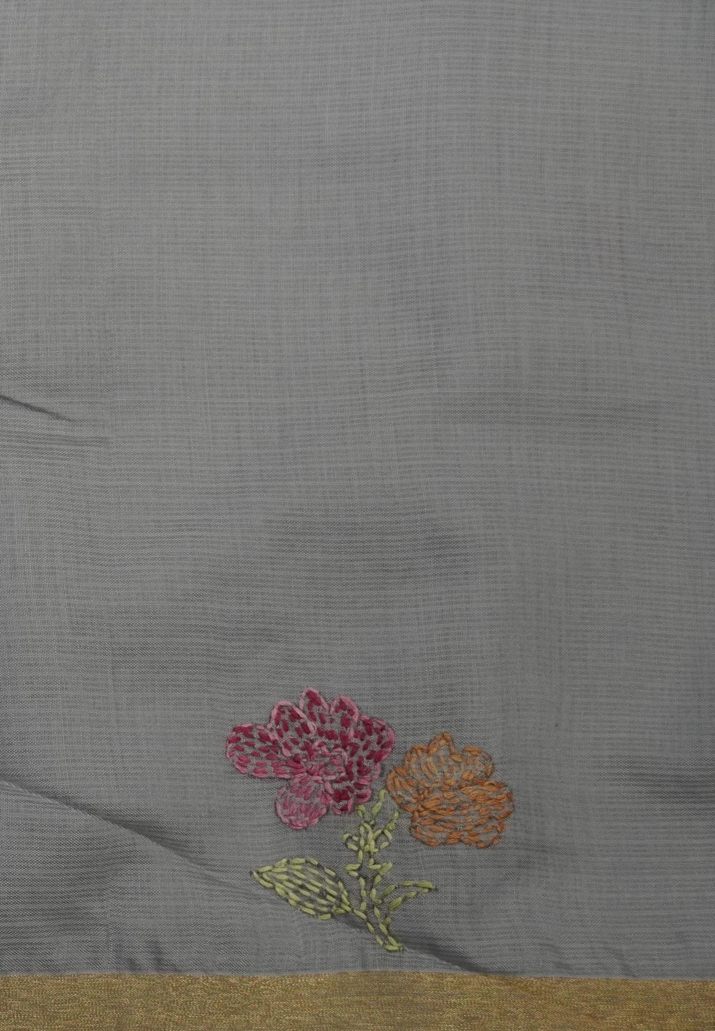 Kota Saree with Bird Embroidery Work - Grey