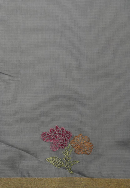 Kota Saree with Bird Embroidery Work - Grey