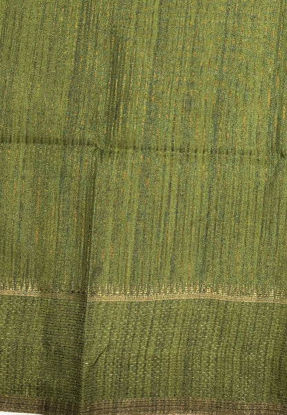 Semi Tussar Saree-Light Sage Green with Antique Zari Border