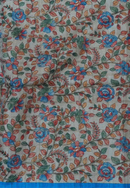 Semi Tussar Saree-Blue