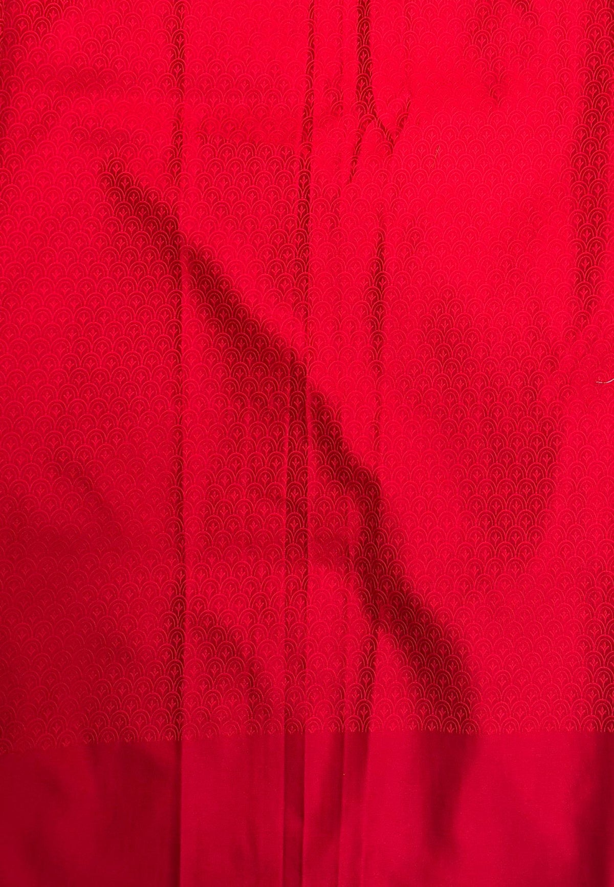 Crepe Silk Saree-Red In Geometric Maze Zari Border