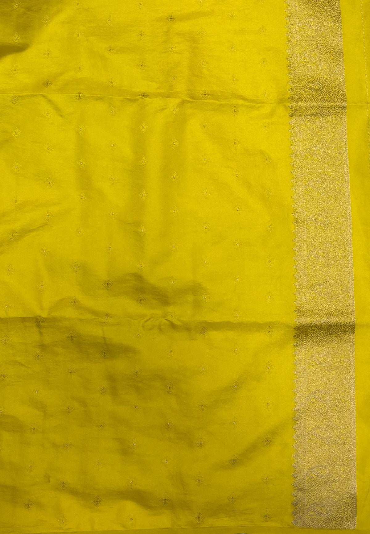 Gaji Silk Saree-Yellow in Paisley Jhumka Zari Border