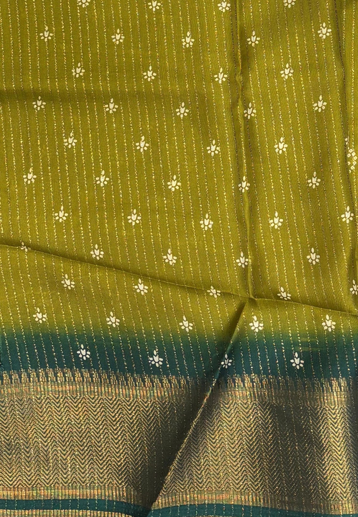Semi Dola Silk Saree-Mehandi Green In Floral Dotwork Border