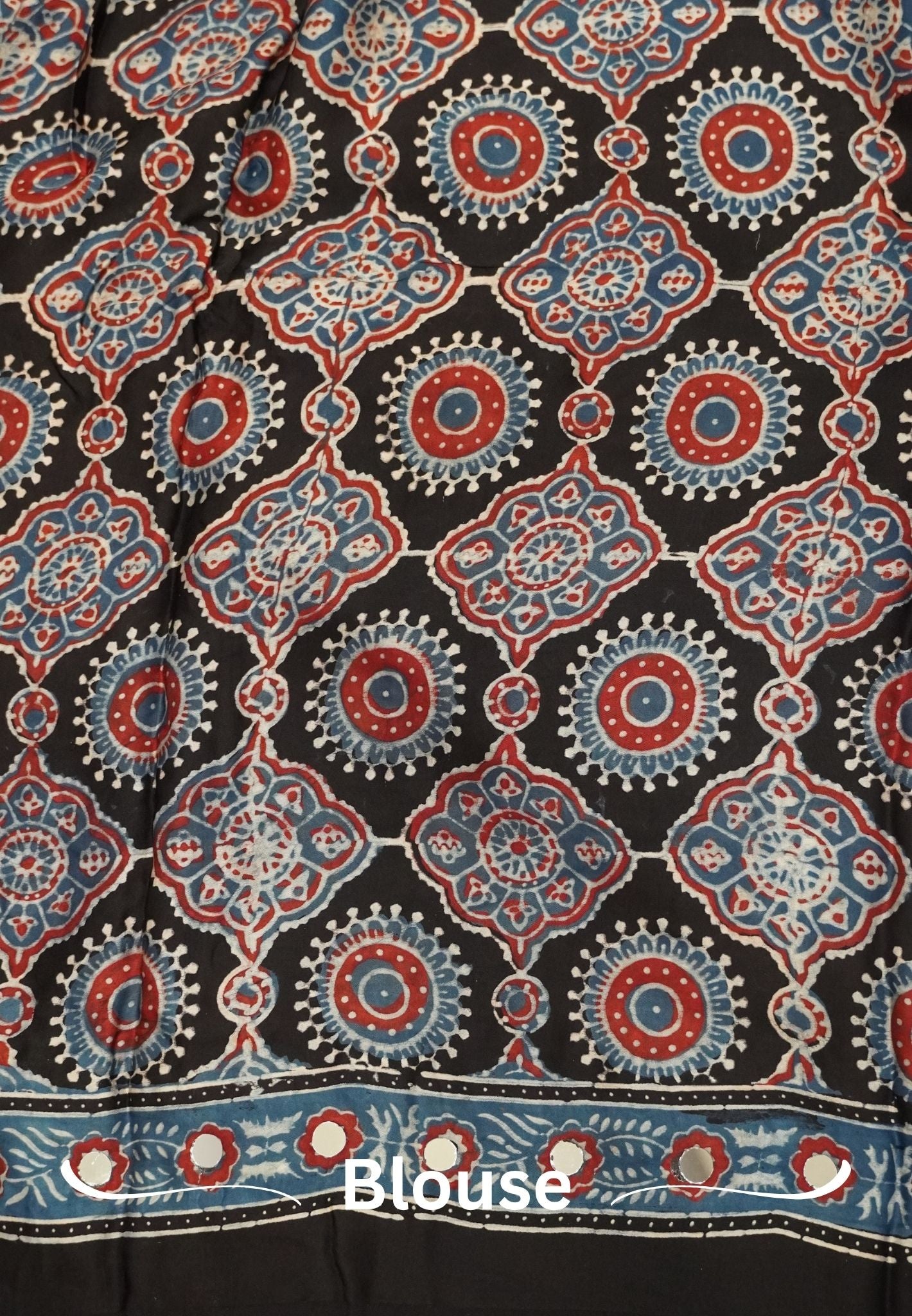 Pure Modal Silk Saree-Original Mirror Work &Traditional Printed Motifs - Black with Sky Blue