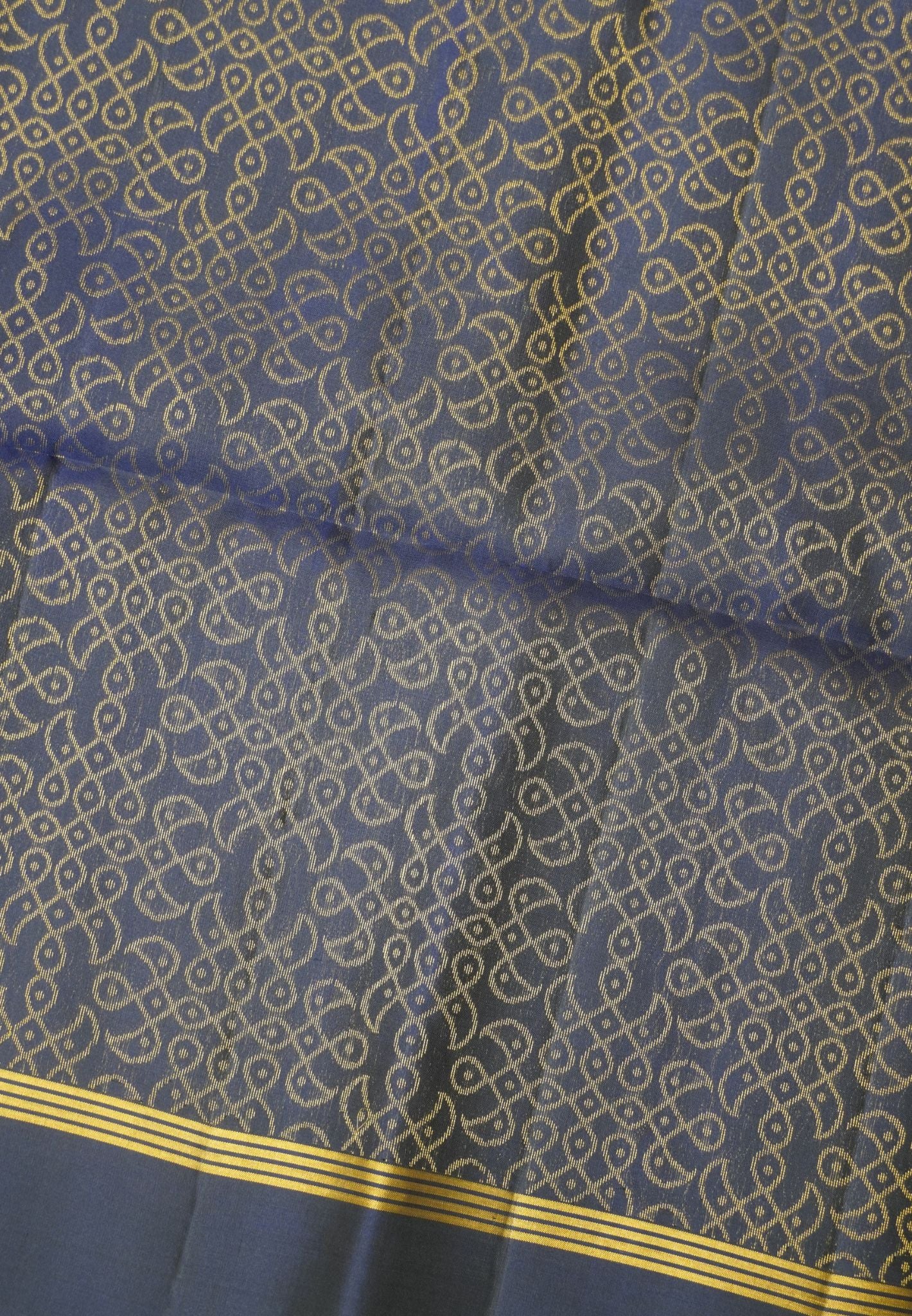 Pure Soft Silk-Navy Blue with Kolam Zari Butta