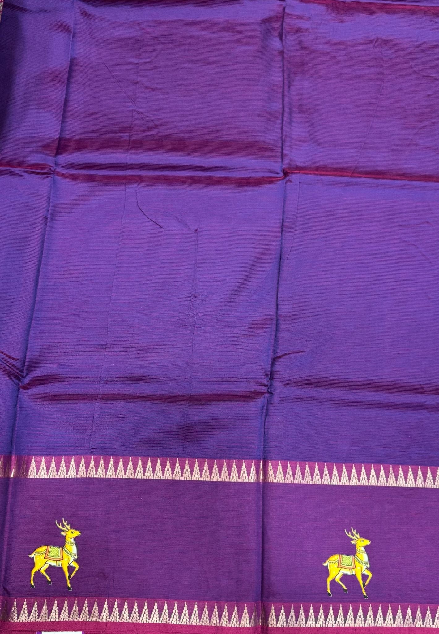 Pure Mangalgiri Silk Saree-Purple With Tanjore Print