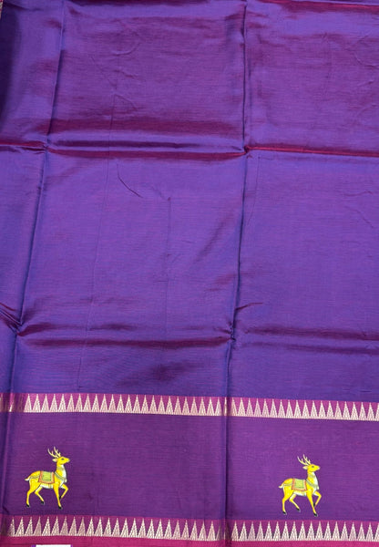 Pure Mangalgiri Silk Saree-Purple With Tanjore Print