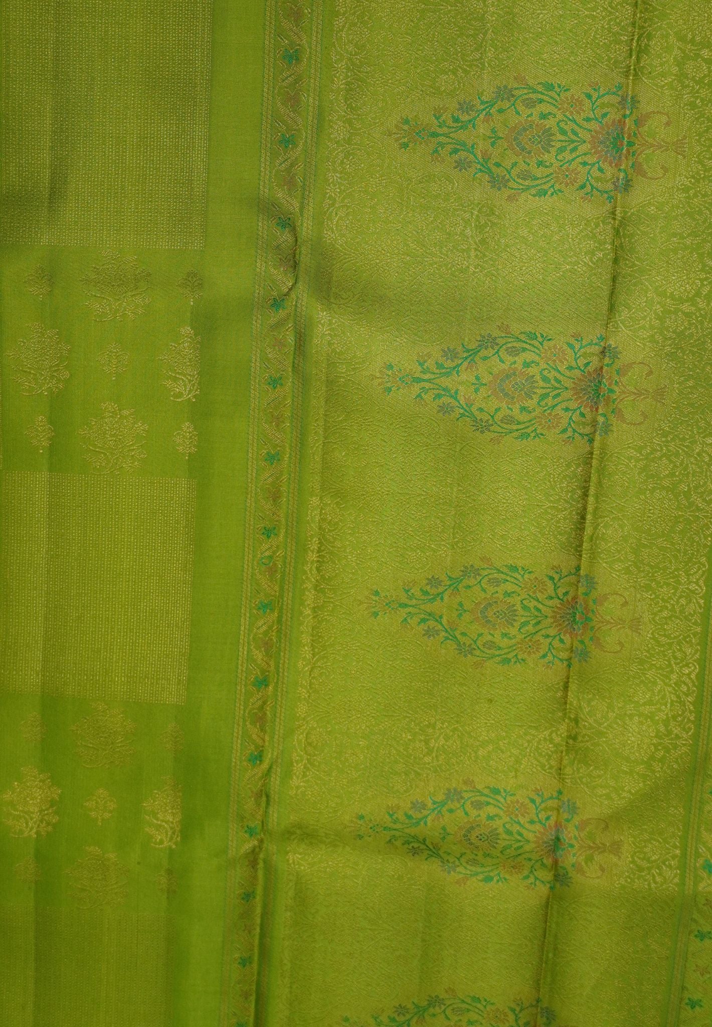 Pure Kanchipuram Silk Saree-Light Green With Meenakari Work and Small Border