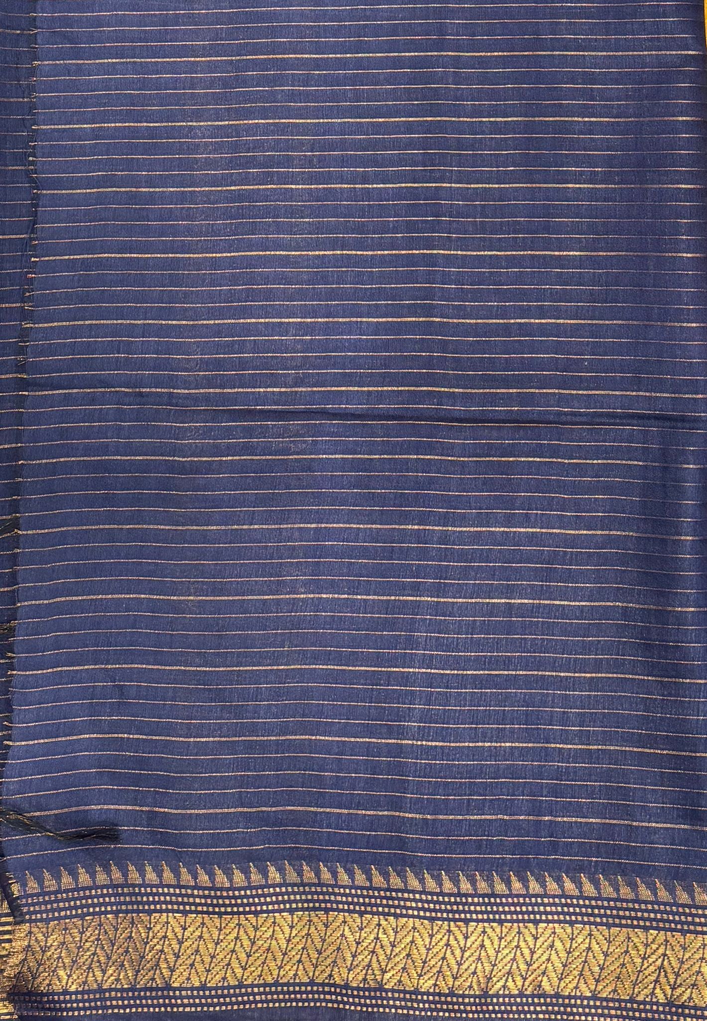 Semi Bhagalpur Tussar Saree-Yellow in Zari checks with Contrast Border