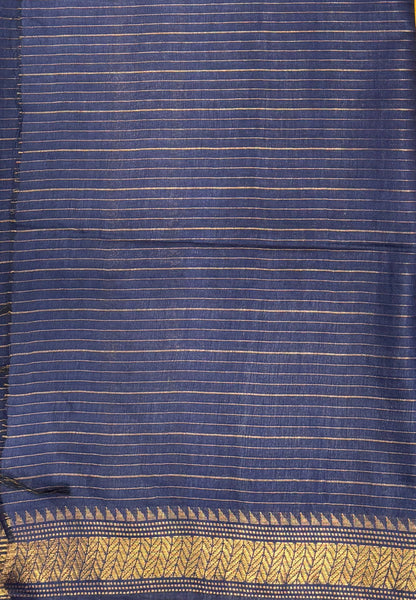 Semi Bhagalpur Tussar Saree-Yellow in Zari checks with Contrast Border