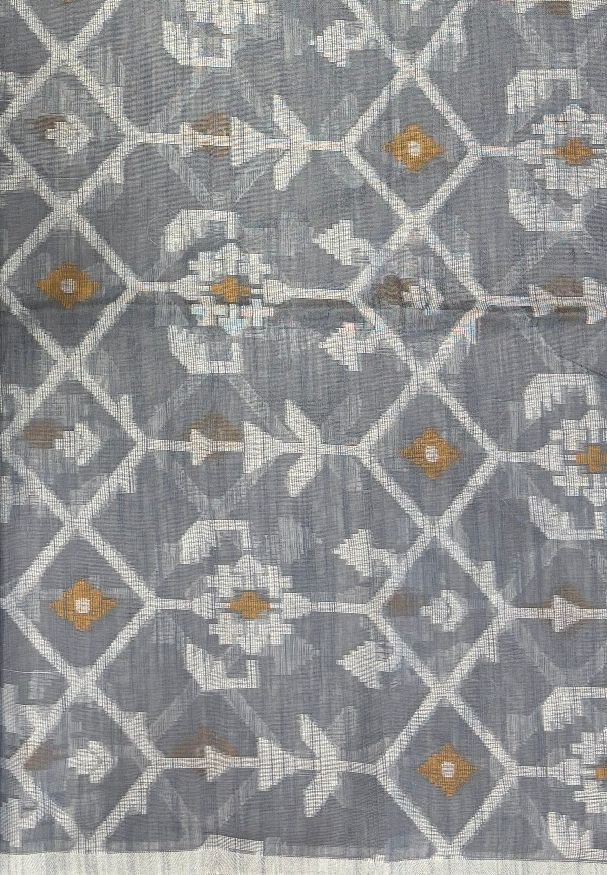 Handloom Cotton Saree-Grey in Diamond Pattern Border