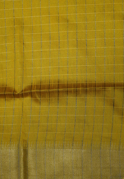 Semi Raw Silk Saree-Yellow in Checked Zari