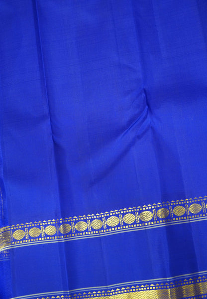 Pure Kanchipuram Silk Saree- Parrot Green with Ink Blue Retapett Border