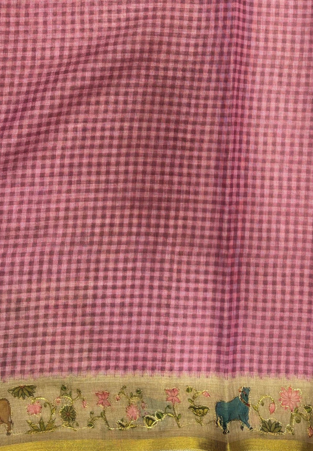 Tissue Linen Saree-Purple in Pichwai Art Printed Border