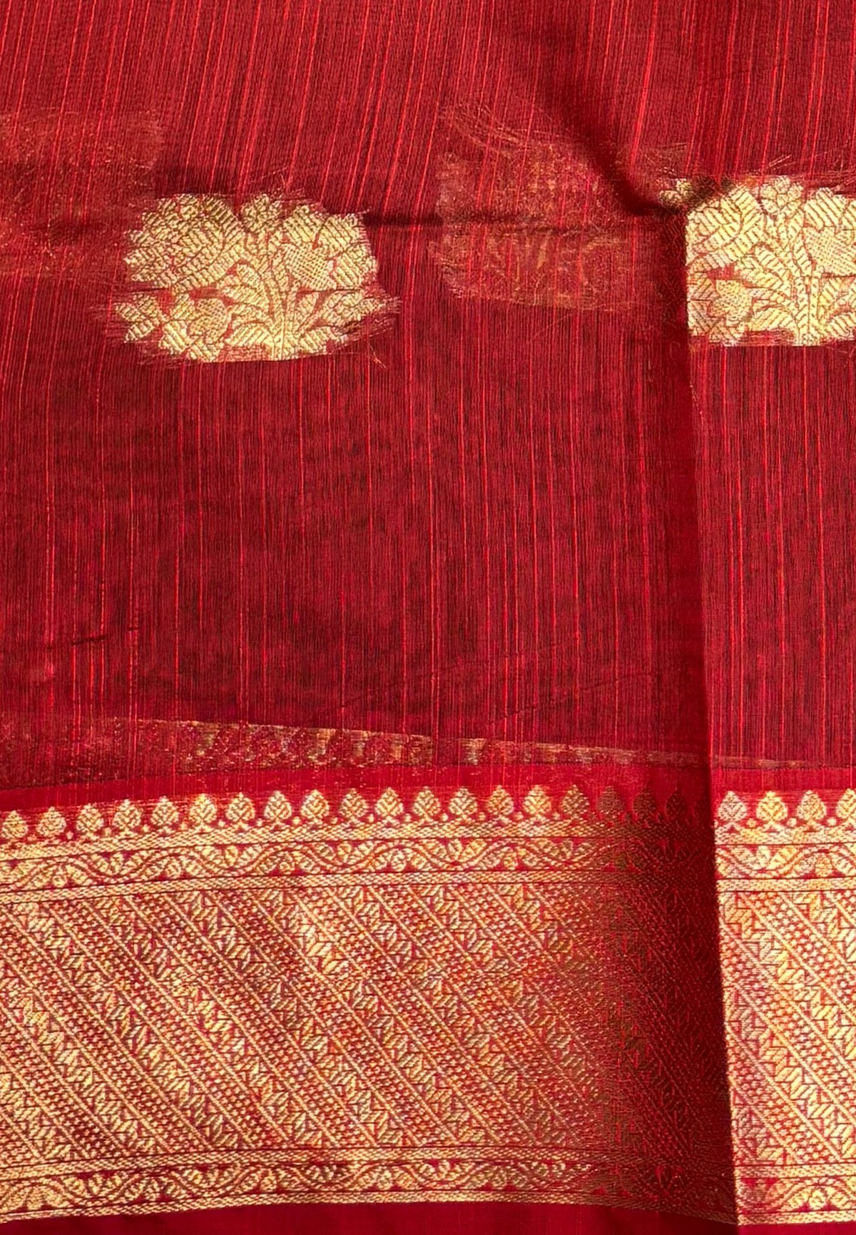 Handloom Silk Cotton Saree-Olive Green in Mini Butta Zari Border