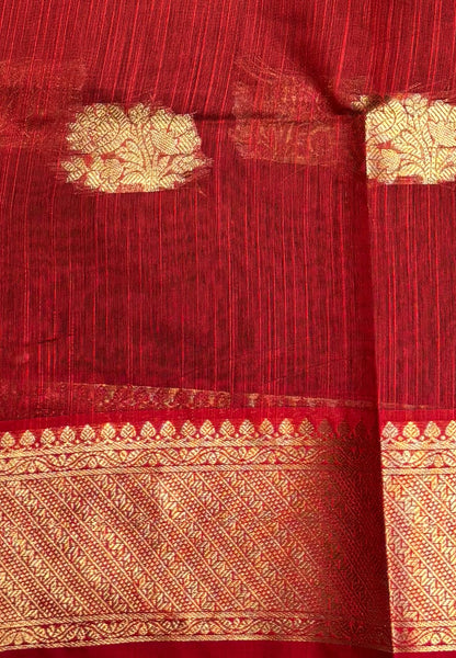 Handloom Silk Cotton Saree-Olive Green in Mini Butta Zari Border