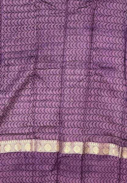 Pure Chanderi Saree-Purple In Linear Zari Border