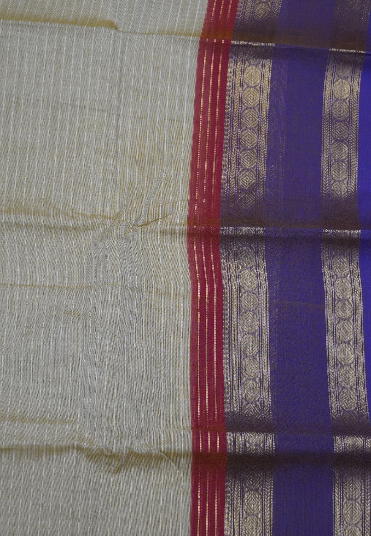 Chettinad Cotton Saree - Beige- Purple