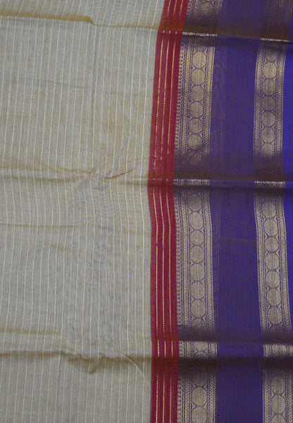 Chettinad Cotton Saree - Beige- Purple