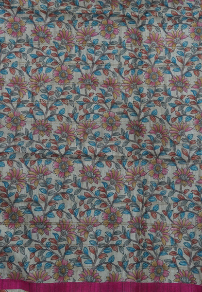 Semi Tussar Saree-Dark Pink