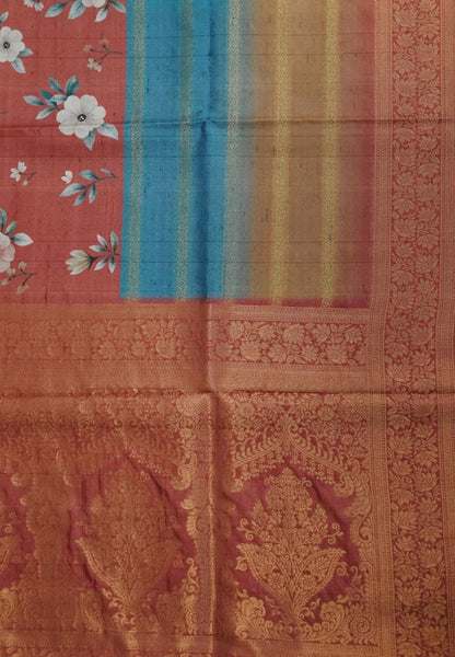 Dola Silk Saree-Rust Orange with Floral