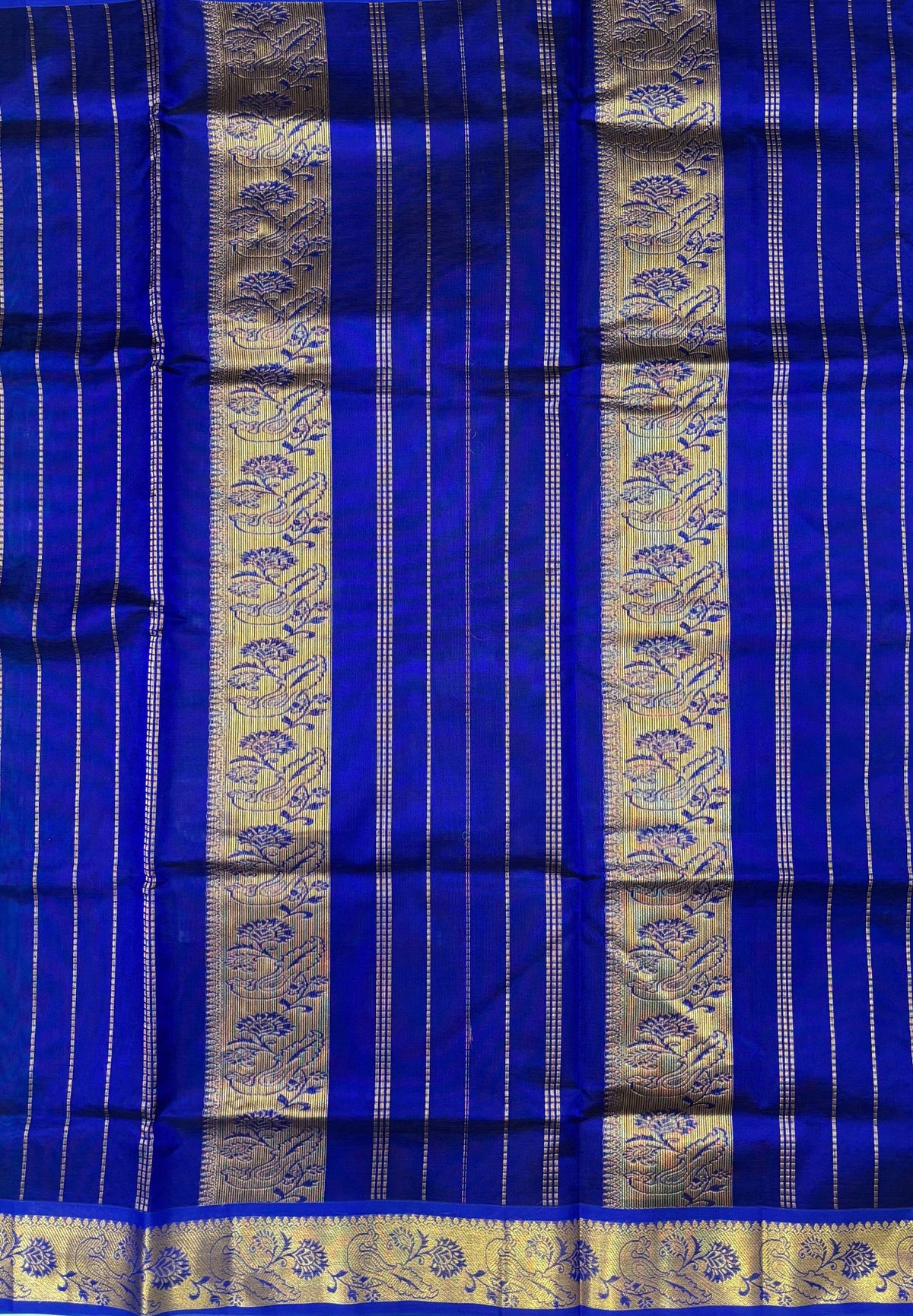 Silk Cotton Saree–Peacock Green-Blue in Mini Buttas with Contrast Border