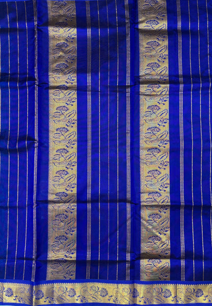 Silk Cotton Saree–Peacock Green-Blue in Mini Buttas with Contrast Border