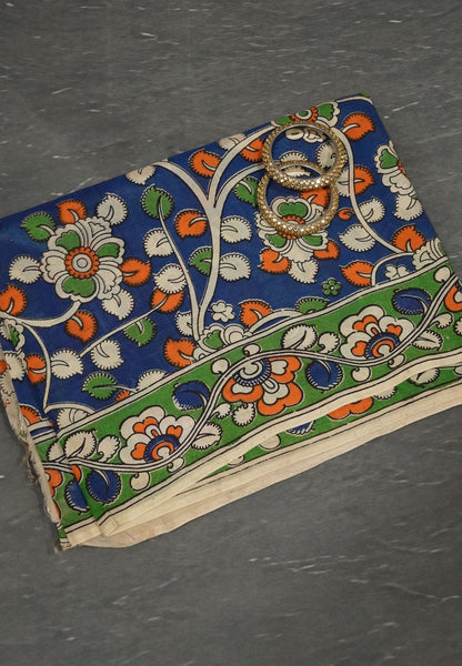 Kalamkari Cotton Saree - Blue