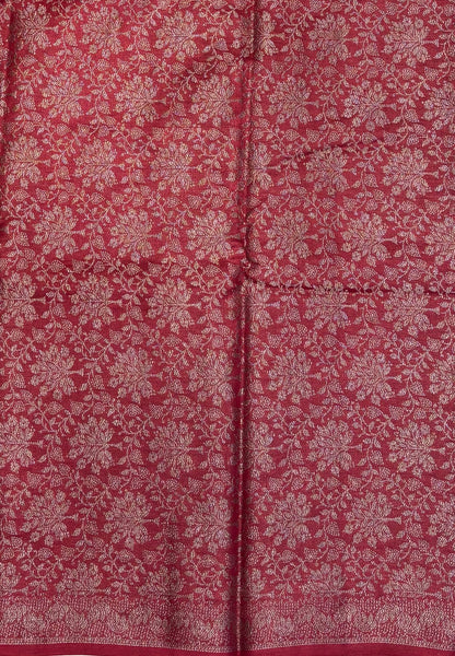Pure Tussar Saree-Maroon in Floral Vine Brocade Border