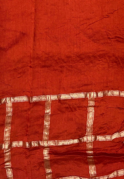 Banarasi Bandeji Saree-Rust orange in Checked Zari Border