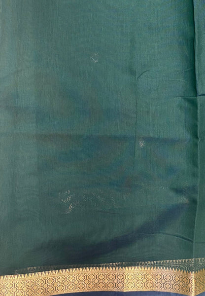 Semi Maheswari Saree-Peacocok Green In Multi-Stripe Zari Border