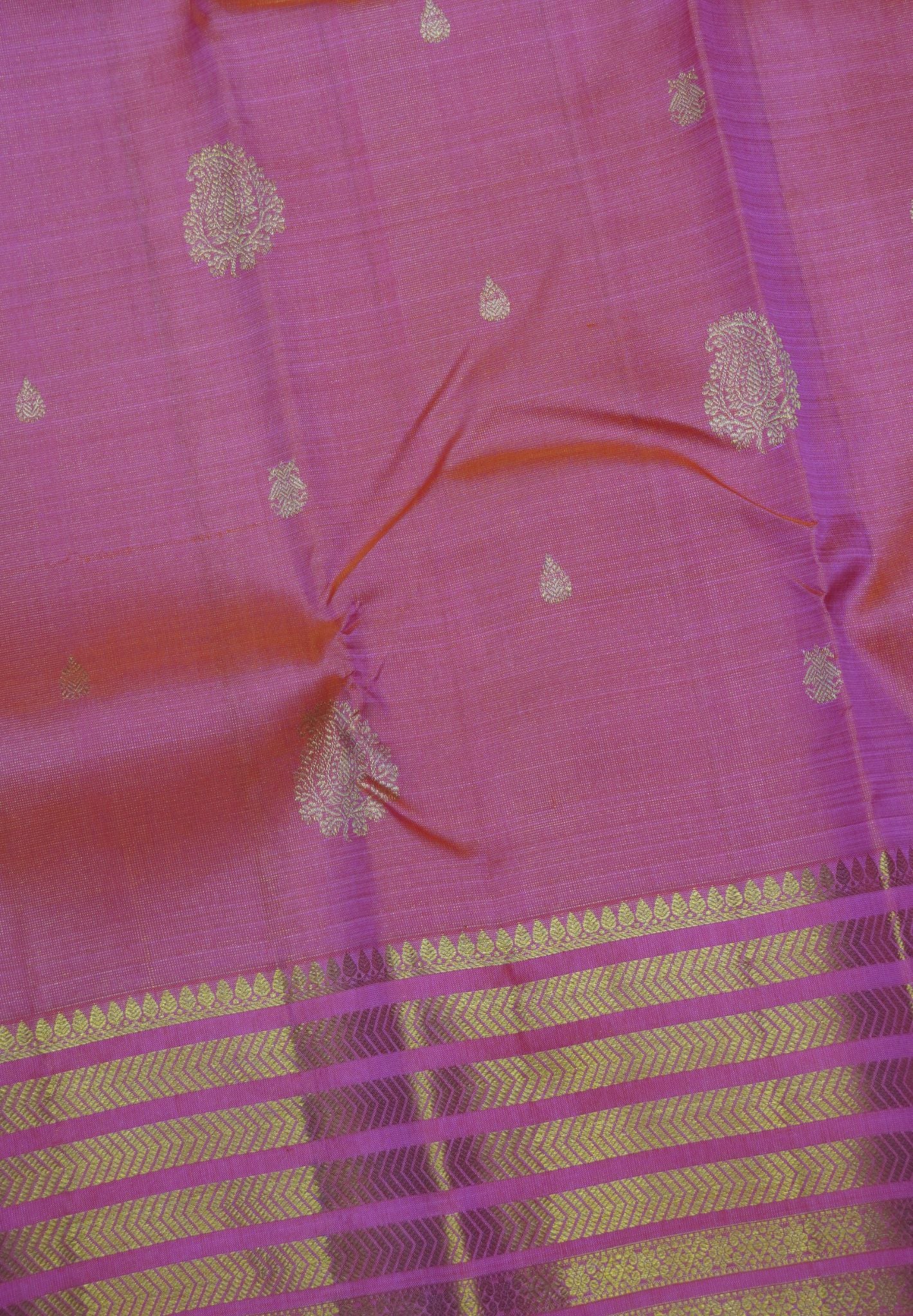 Pure Kanchipuram Silk Saree -Peachish Pink Varisaipet Border