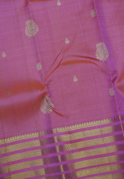 Pure Kanchipuram Silk Saree -Peachish Pink Varisaipet Border