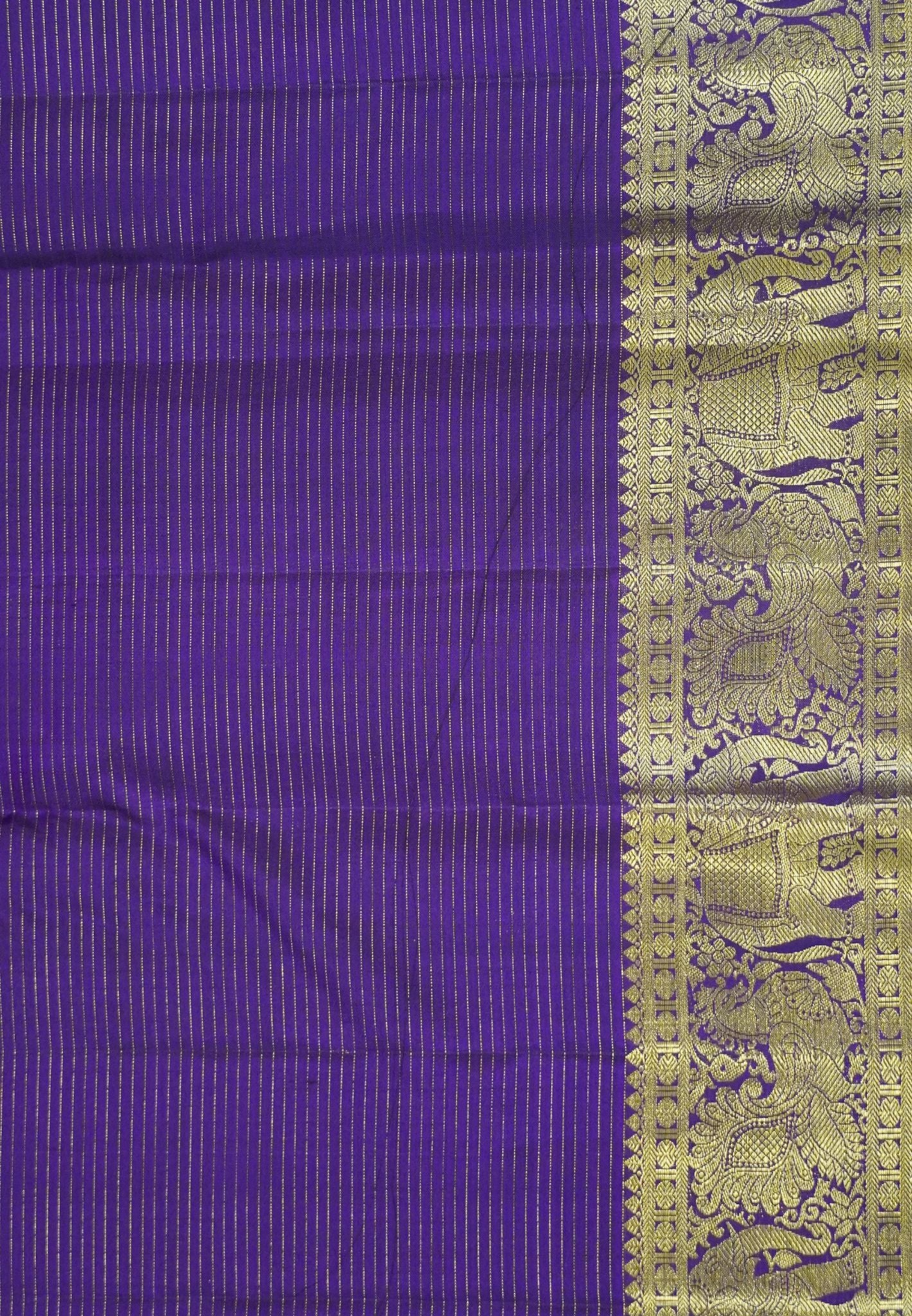 Pure Kanchipuram Silk Saree-Purple Vairaoosi with Mayil Chakram Butta