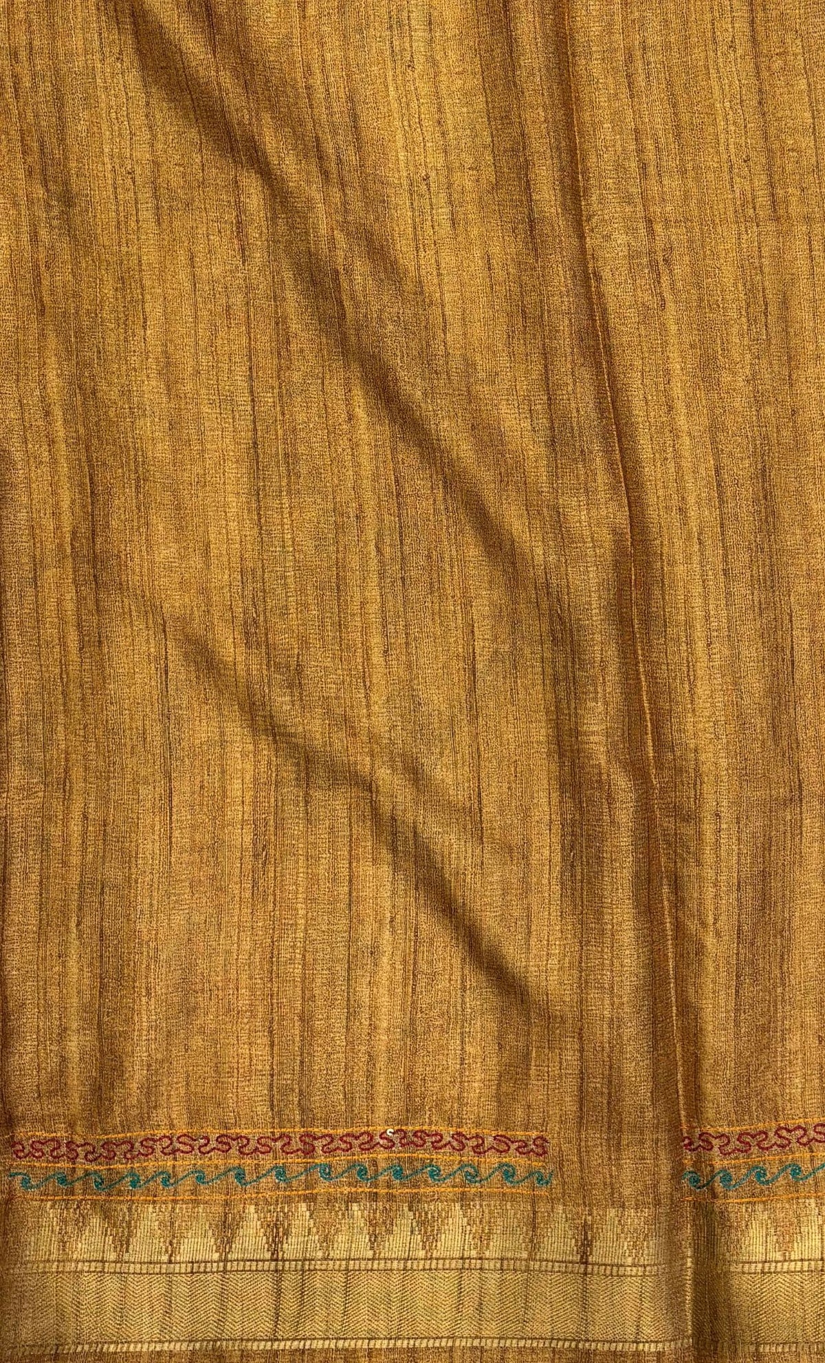 Semi Tussar Saree-Mustard In Twin Peacock