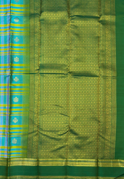 Pure Kanchipuram Silk Saree-Sky Blue in Floral Zari Brocade with Contrast Border