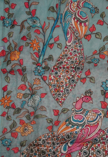 Crush Vairaoosi Tissue Silk-Sea Green with applique work