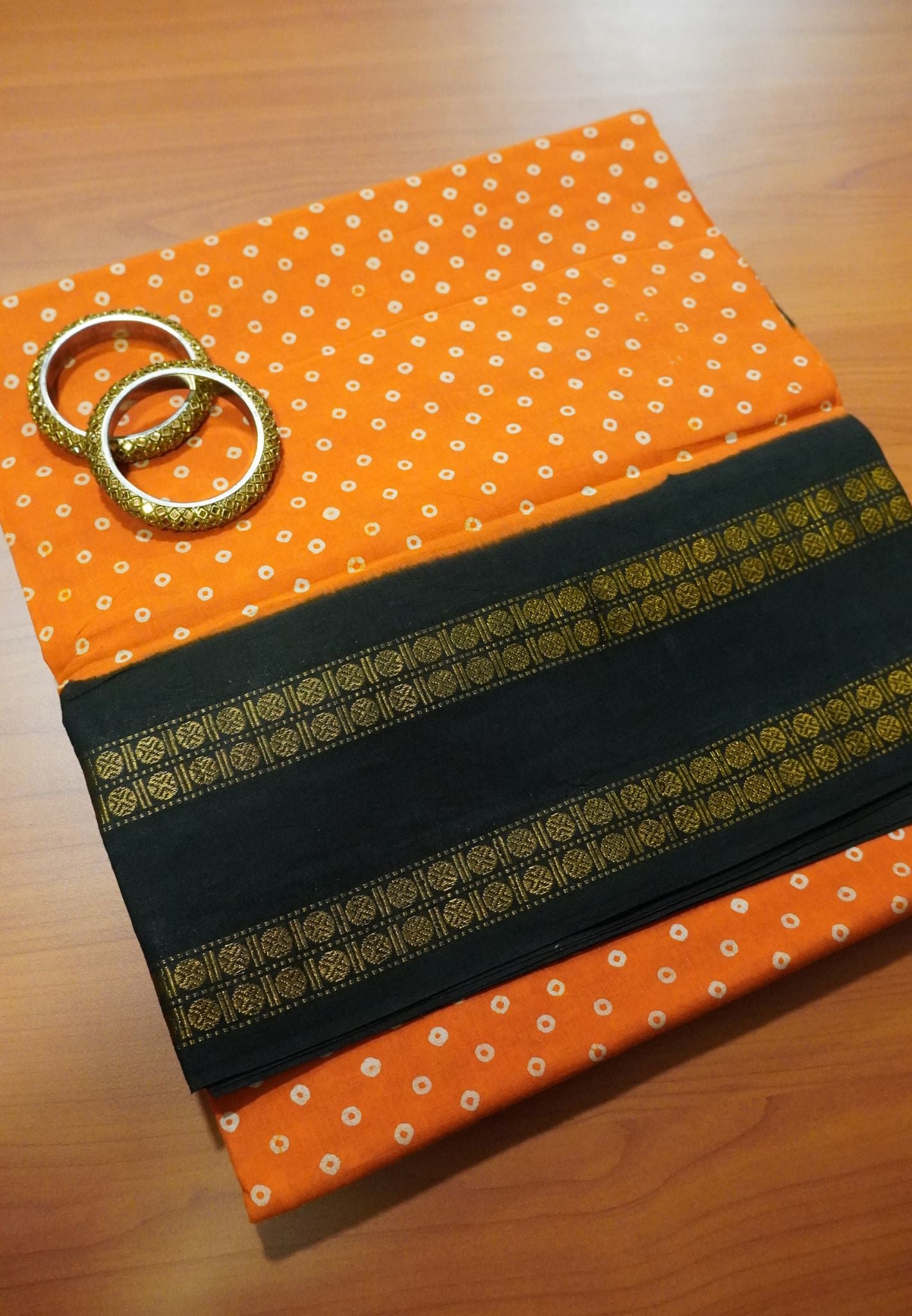 Sungudi Cotton-Bandhini Orange