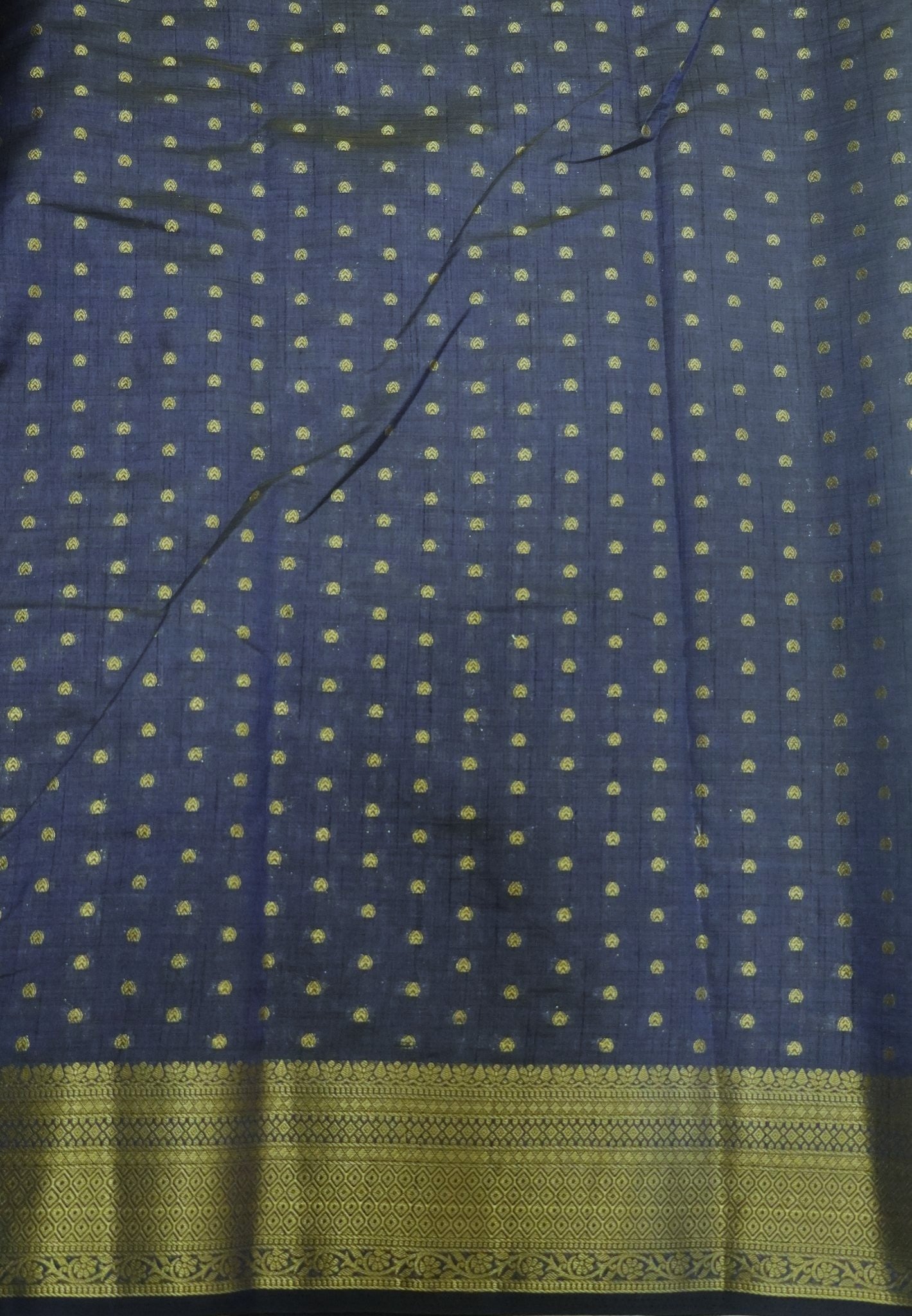 Semi Tussar Saree-Deep Navy Blue with Golden Zari Bud Buttas