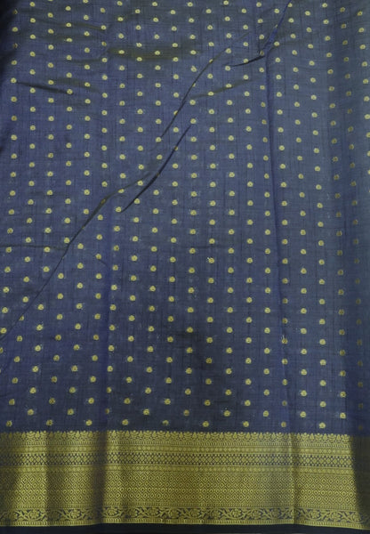 Semi Tussar Saree-Deep Navy Blue with Golden Zari Bud Buttas
