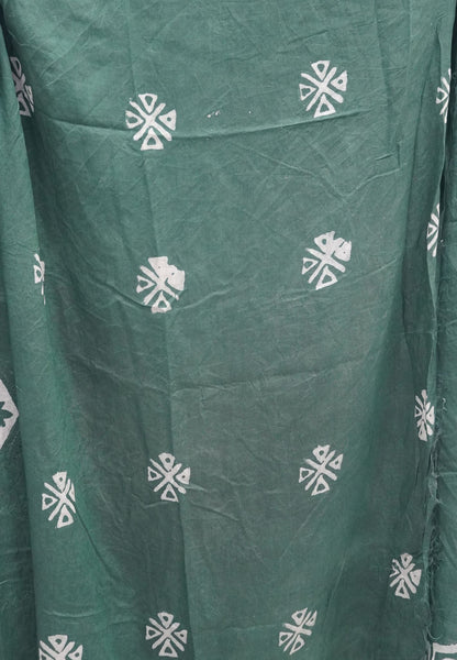 Batick Cotton Saree- Metallic Green with Sequence Work