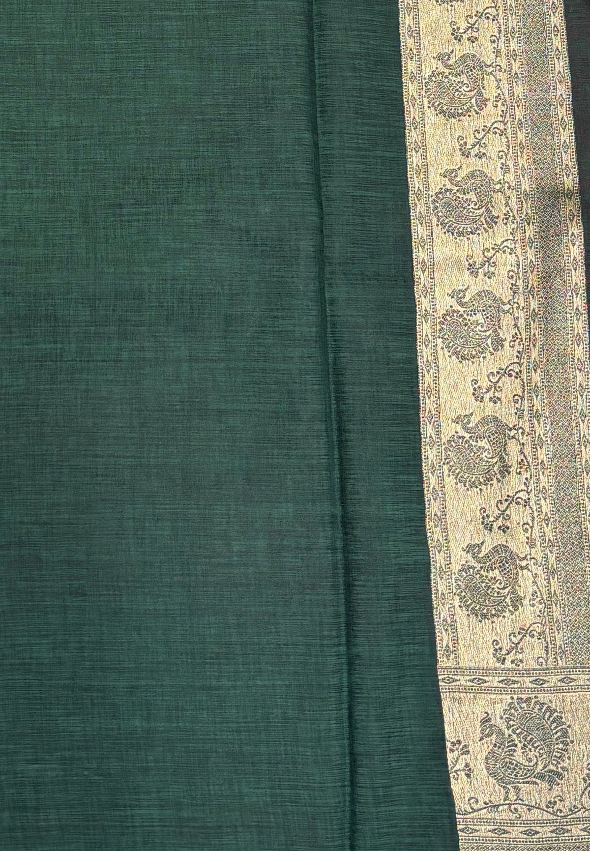 Tussar Linen Saree-Rani Pink in Traditional Peacock Floral Zari with Contrast Border