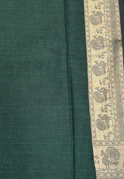 Tussar Linen Saree-Rani Pink in Traditional Peacock Floral Zari with Contrast Border