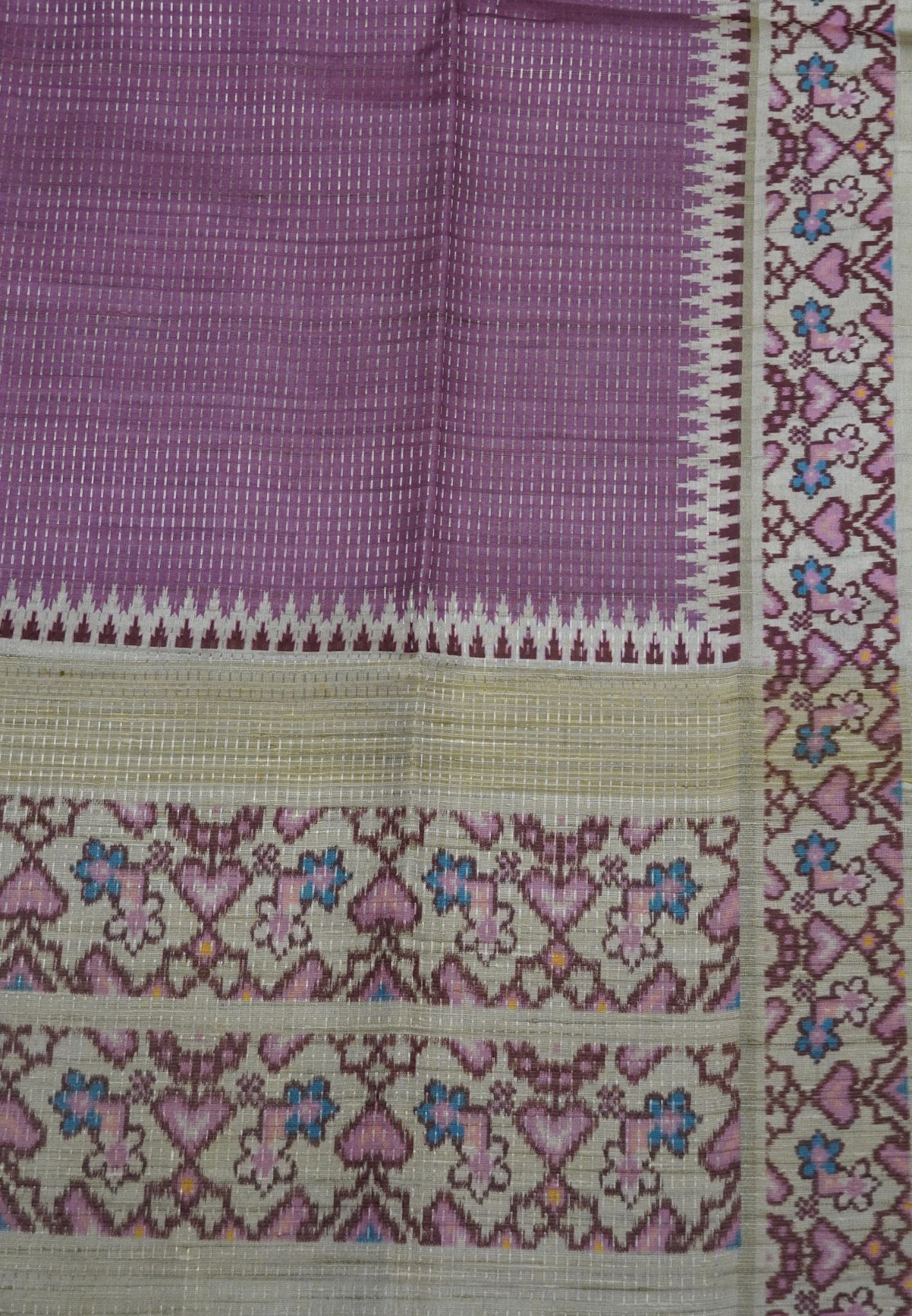 Semi Tussar Saree -Dark Pink with Ikkat Border