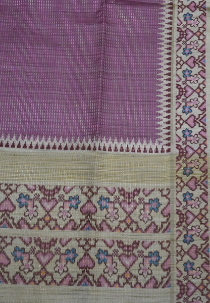 Semi Tussar Saree -Dark Pink with Ikkat Border